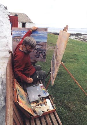 Myself painting on Berneray, Scotland, July 2005